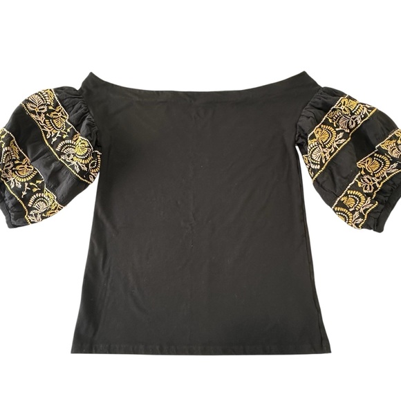 Free People Rock With It Black Embroidered Off-the-Shoulder Top - Picture 5 of 10